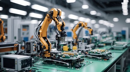 製造工場のロボットアームとコンベア｜Robotic arms and conveyors in a manufacturing plant. Generative AI	 - obrazy, fototapety, plakaty