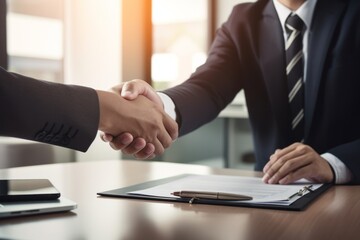 Business success, Real estate agents and customers shake hands to congratulate after signing a contract to buy a house with land and insurance, handshake and Good response concept. - obrazy, fototapety, plakaty