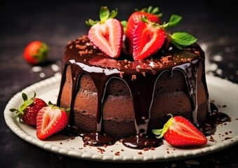 Chocolate cake with strawberry for toping.