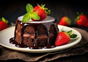 Chocolate cake with strawberry for toping.