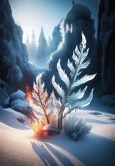 Foto op Canvas tema invernale con elementi ghiaccio e fuoco in contrapposizione, natura e credenze © divgradcurl