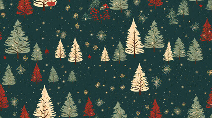 Christmas background with patterns of gifts and decorative objects, abstract, figurative