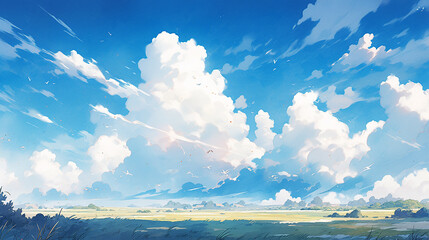 綺麗な青い空と雲、beautiful blue sky and clouds(AI) - obrazy, fototapety, plakaty