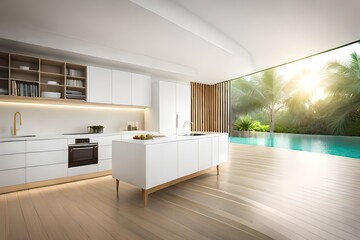 Fototapeta na wymiar modern living room with kitchen