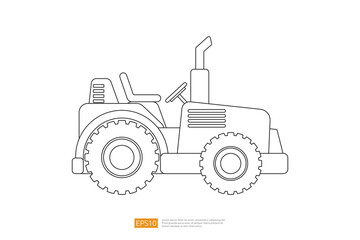Line tractor truck vector illustration on white background. Isolated farming and construction vehicle car. heavy equipment commercial transportation flat vector. Coloring Page Book Cartoon for Kids