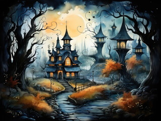 Fototapeta na wymiar Spooky Cartoon Halloween Greeting Card 