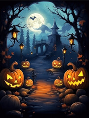 Fototapeta premium Spooky Cartoon Halloween Greeting Card 