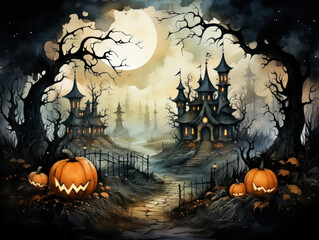 Obraz na płótnie Canvas Spooky Cartoon Halloween Greeting Card 