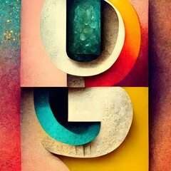 uppercase G with stones and crystal colourful multilayered artdeco abstract  - obrazy, fototapety, plakaty