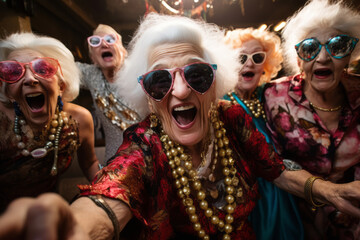 Cheerful old people partying - obrazy, fototapety, plakaty