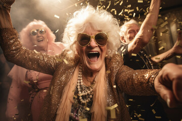 Cheerful old people partying