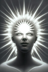 Digital Illustration of a Female Face with Light Burst in the Forehead