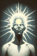 A conceptual image of a woman with a flash in her head.