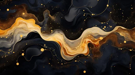 Foto op Plexiglas Abstract background black and gold water color style, captivating blend of gold and black oil texture, Luxury and elegant Marble Art © AlexCaelus