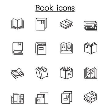 Book icon set in thin line style.editable line,editable stroke