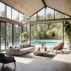 Fototapeta premium modern living room with pool