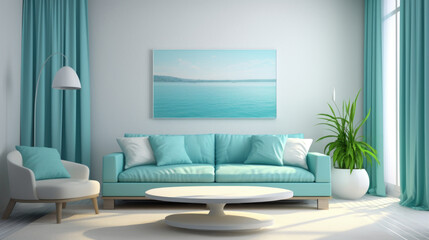 A chic living space adorned with contemporary decor. Aquamarine