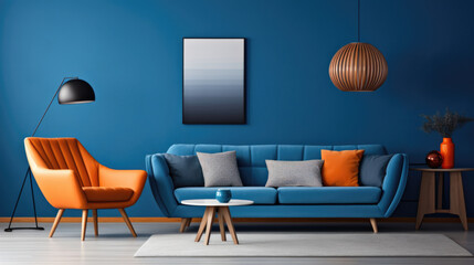 Stylish living room design for comfortable living. Blue