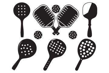 Pickleball silhouette hitting the ball on the racket isolated vector illustration on white background