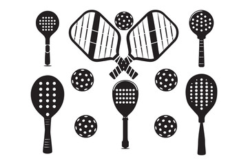 Pickleball silhouette hitting the ball on the racket isolated vector illustration on white background
