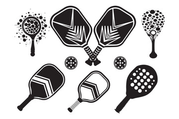 Pickleball silhouette hitting the ball on the racket isolated vector illustration on white background