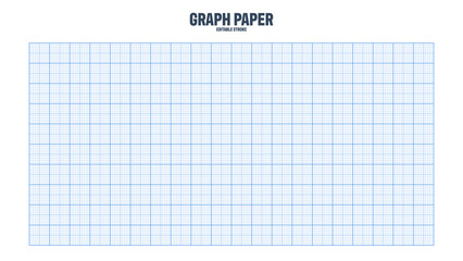 Sheet of graph paper with grid. Millimeter paper texture, geometric pattern. Blue lined blank for drawing, studying, technical engineering or scale measurement. Vector illustration