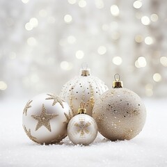 christmas festive decorating items shiny silver white ball celebrate background xmas greeting...