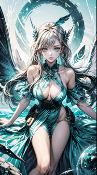 Ethereal Fusion: Surreal Female Portrait with Celestial Feathers - AI Generated