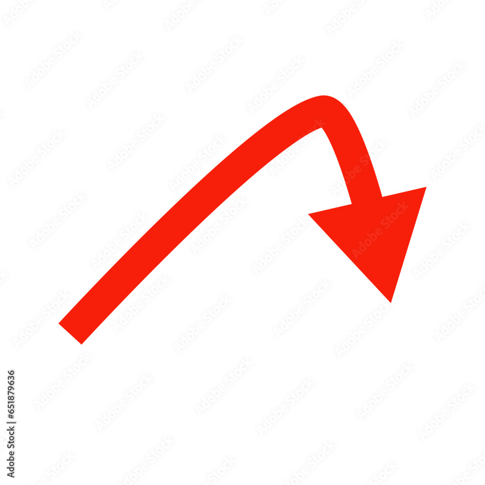 Poster crashing red arrow icon. plummeting arrow. vector.