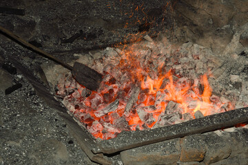 Detail of the preparation of the fire in the El Pobal ironworks