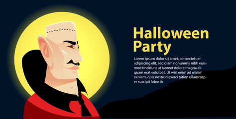 Halloween party banner with vampire illustration