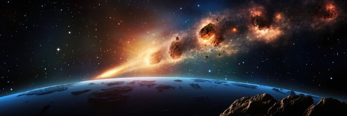 A Visual Representation Of A Comet Meteor Asteroid Or Meteorite Falling To The Ground Illustrating An Attack Scenario - obrazy, fototapety, plakaty