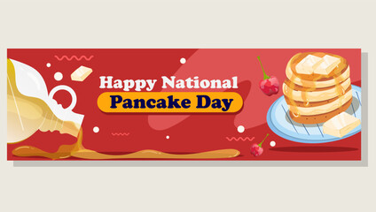 Design Banner National Pancake Day celebration. Pancakes with syrup and butter Illustration design.