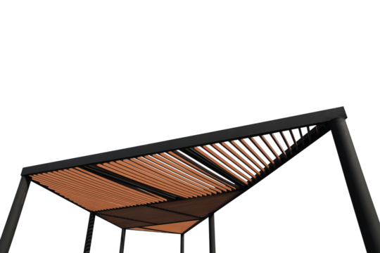 Wooden slats roof on transparent background. Wooden slat shading structure. (PNG File)
