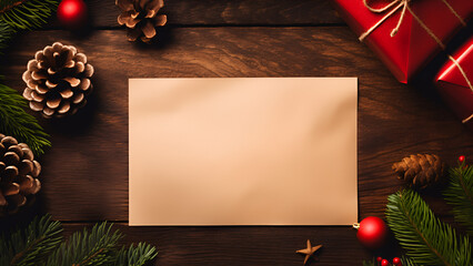 Top view of blank envelope on Christmas background. Letter to Santa Clause concept