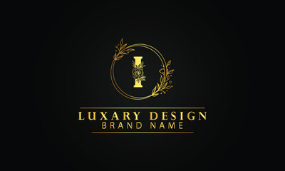 Fototapeta premium Letter I luxury circle flourish shape logo design template with black background 