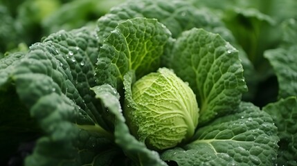 Savoy cabbage vegetable winter field snow covered frost bio detail leaves leaf heads Brassica oleracea sabauda close-up land root crop farm plantation farming harvest cultivated garden - Powered by Adobe