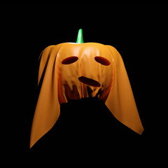 Jack o Lantern clip art. Halloween pumpkin isolated on black background. 3D render illustration.