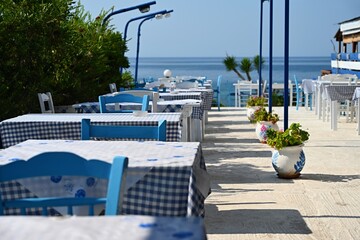 Classic Greek tavern. Corfu Island - Greece. Concept for summer holidays and vacation.