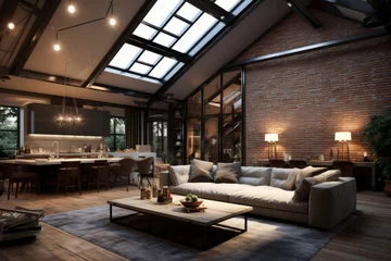 Fotobehang Modern interior design, light loft style. Living room © Denis