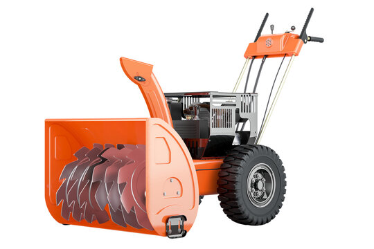 Snow blower, snowblower or snow thrower. 3D rendering isolated on transparent background