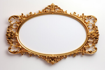 Elegant gold mirror frame isolated on white background antique oval shape 