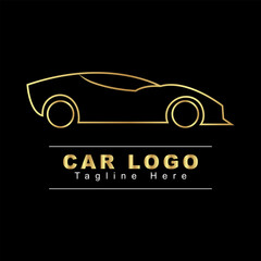 Gold Car Logo on Black Background. Abstract Car silhouette for Automotive Company logo. Vector Eps.10