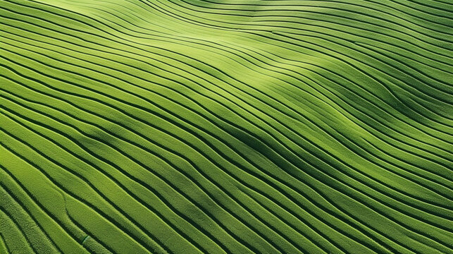 green organic lines of the field areal view, abstract background
