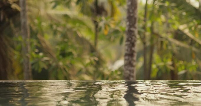 Open-air luxury infinity swimming pool on the private villa. Conceptual backdrop of luxury life and tropical resort vacation. High-quality 4k footage