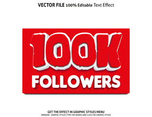 100k Followers 3d text effect and editable text effect