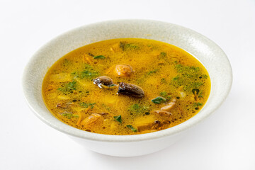 mushroom soup on the white background