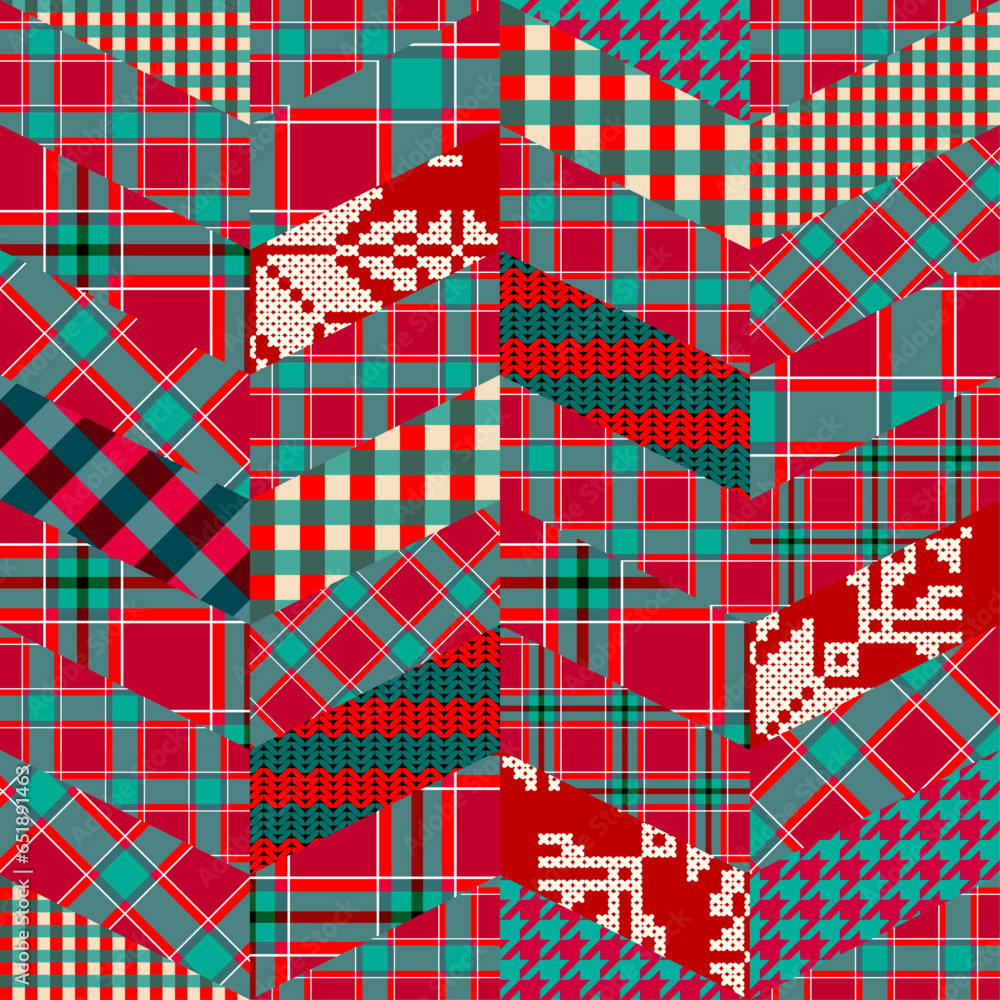 Aufkleber patchwork textile pattern. seamless quilting design background. merry christmas cozy pattern.