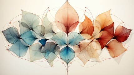 Leaves and flowers in transparent watercolor style. Image in watercolor style. Beautiful light and bright background. Generative AI.
