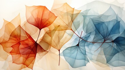 Leaves and flowers in transparent watercolor style. Image in watercolor style. Beautiful light and bright background. Generative AI.